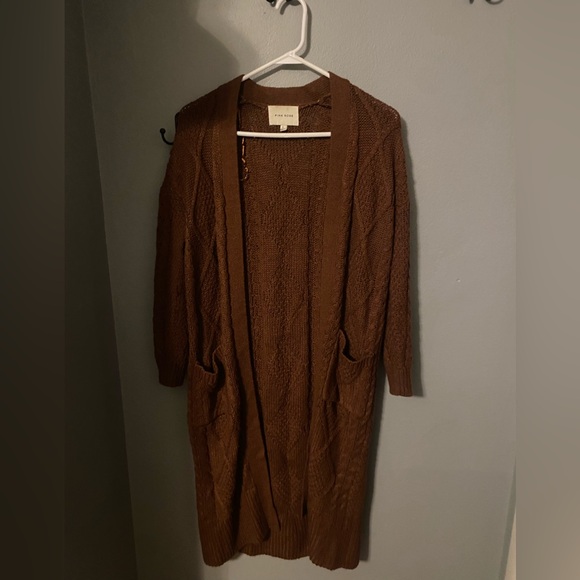 Pink Rose Sweaters - Pink Rose Chocolate Knit Cardigan